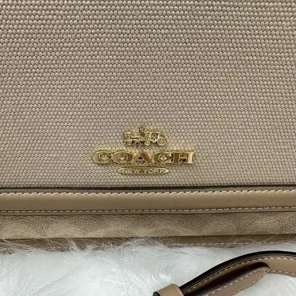 Coach Klare Top Handle Bag In Colorblock Signature Canvas CAK61 Dark Natural NWT - Picture 6 of 9